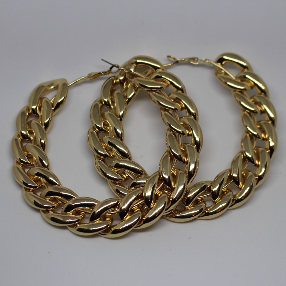 Gold cuban link oversized hook earrings